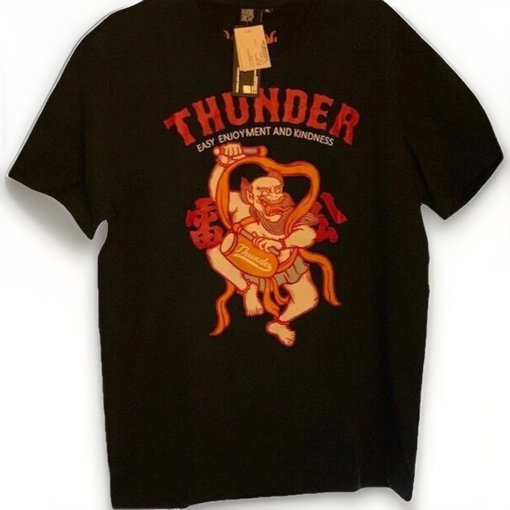 Thunder Mens Large Graphic T Shirt Street Rare Dragon Black Retro Deadstock Rare